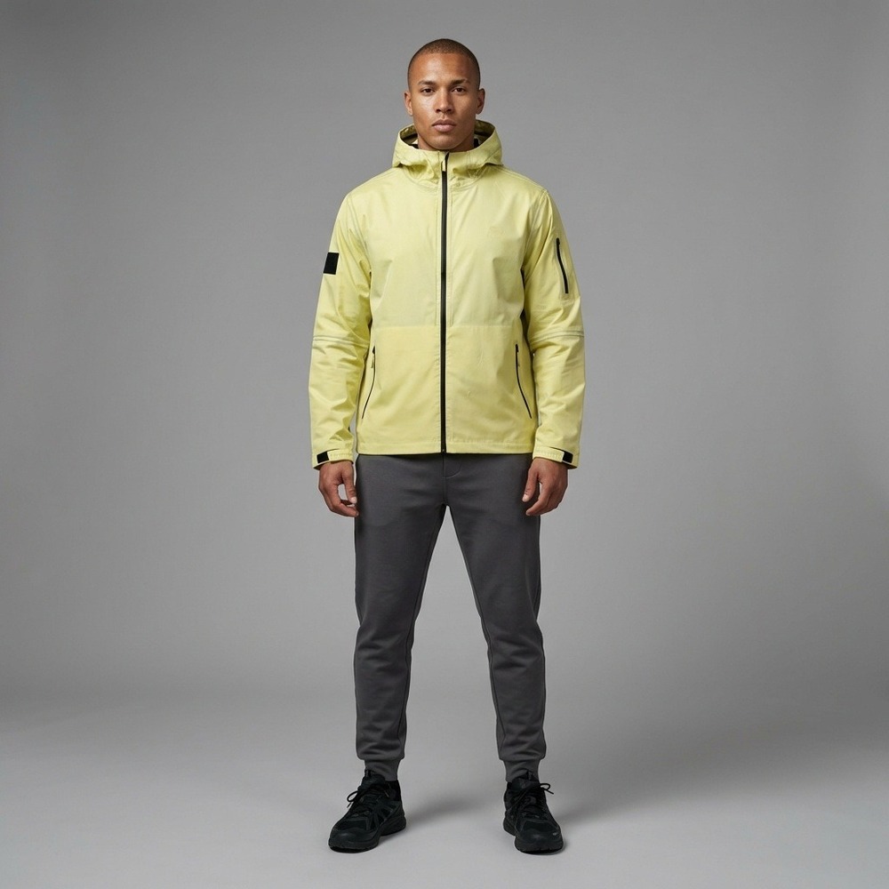 Albino & Preto AP Logo Lightweight Hooded Windbreaker Jacket Yellow Men's Size L